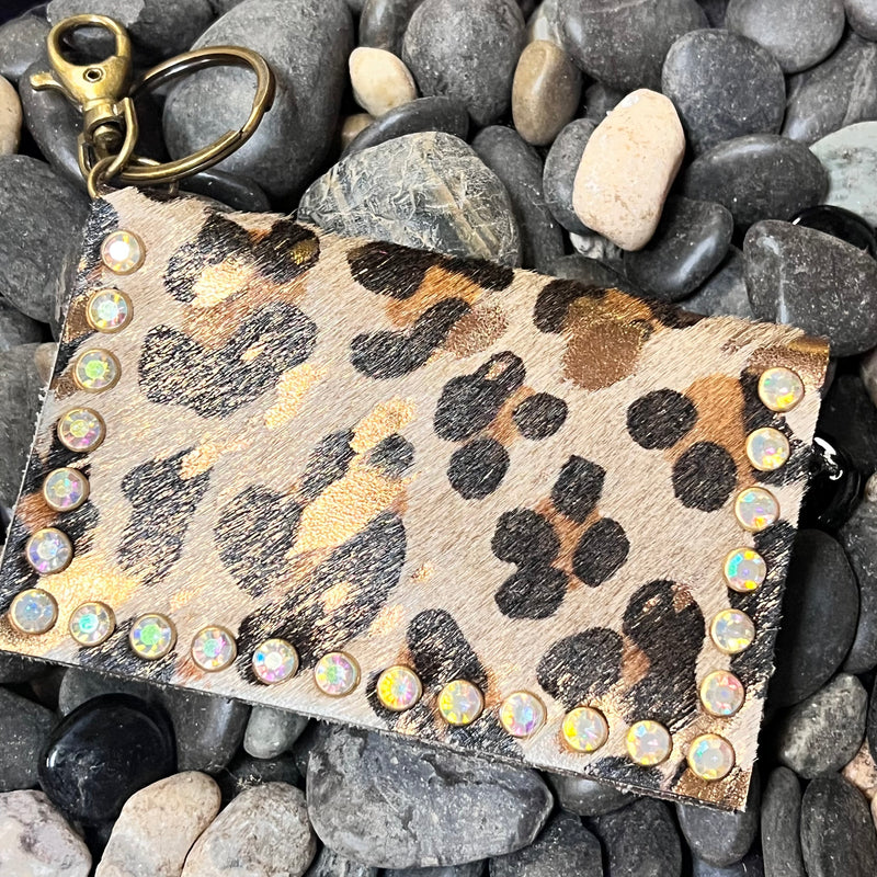 Leopard and Gold Acidwash and Crystal Holder Wallet