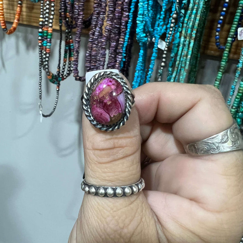 Pink Dahlia Oval Braided Sterling Silver Ring
