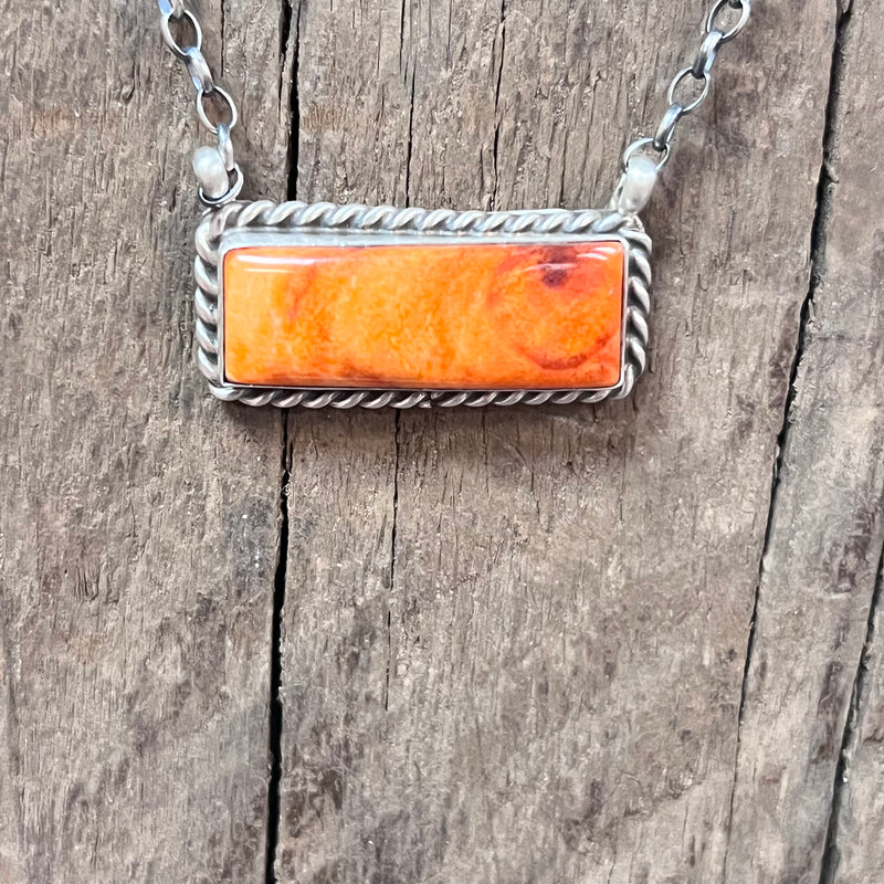 Orange Spiny Oyster Bar Genuine Necklace