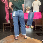 Dark Wash Mid Rise Ankle Boyfriend Turn Cuffed Risen Jeans