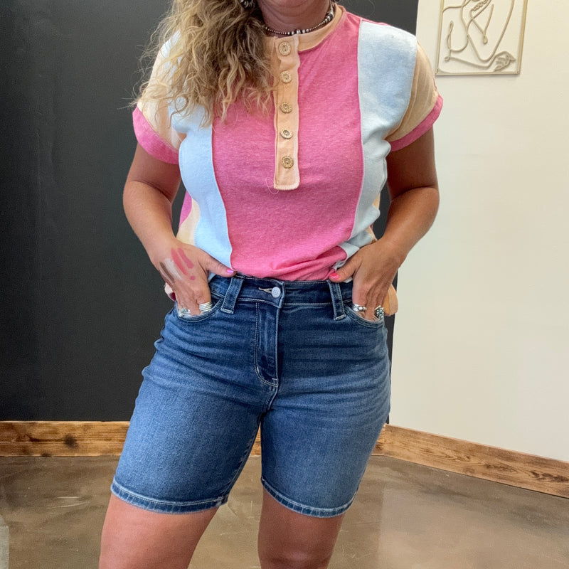 Judy Blue Full Size High Waist Bermudas Jeans W/ Back Flap Pockets Plus Size