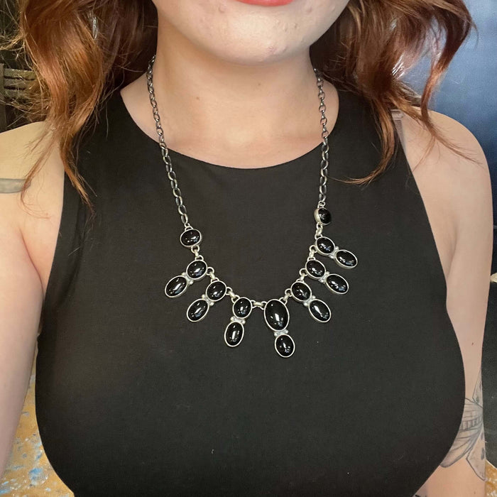 Gorgeous Black Onyx Statement Sterling Silver Necklace