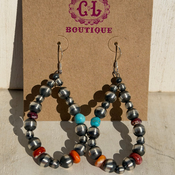 Everyday Multistone Spiny Navajo Pearl Tear Drop Sterling Silver Earring