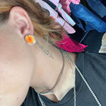 Orange Spiny With Sterling Silver Rope Detail Stud Genuine Earring