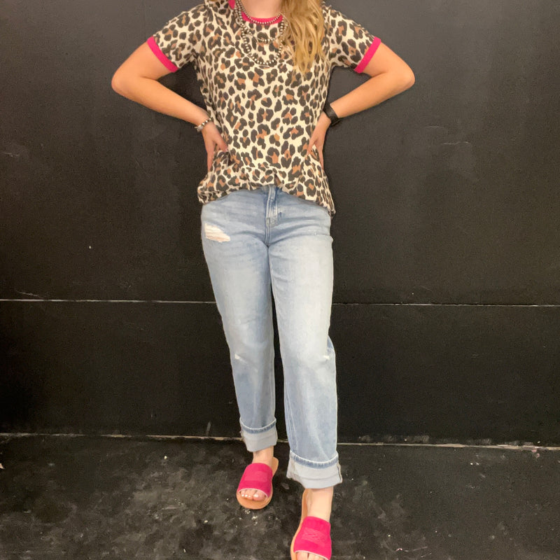 Leopard & Hot Pink Shortsleeve Top