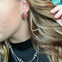 Unique Orange Spiny with Detail Post Sterling Silver Earring