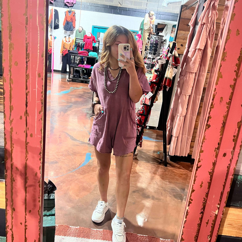 Mauve Light Weight Shorts Romper with Pockets