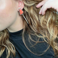Red Spiny Triangle Movable Hoop Sterling Silver Earring