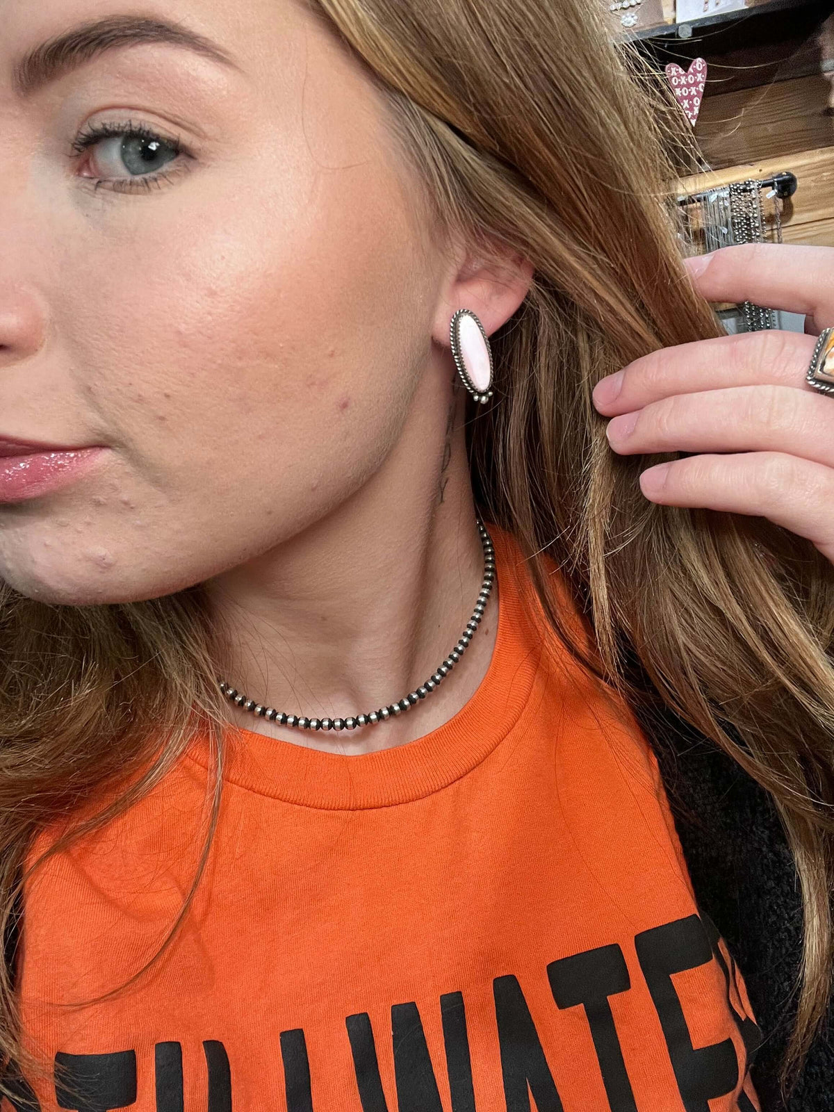 Pink Conch Post Sterling Silver Earring