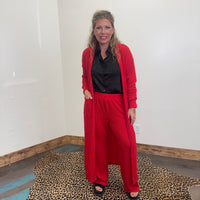 Red Ribbed Pants