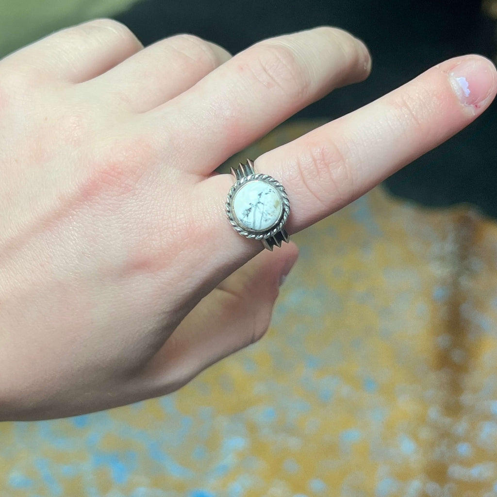 White Buffalo Size 9 With Rope Detail Sterling Silver Ring