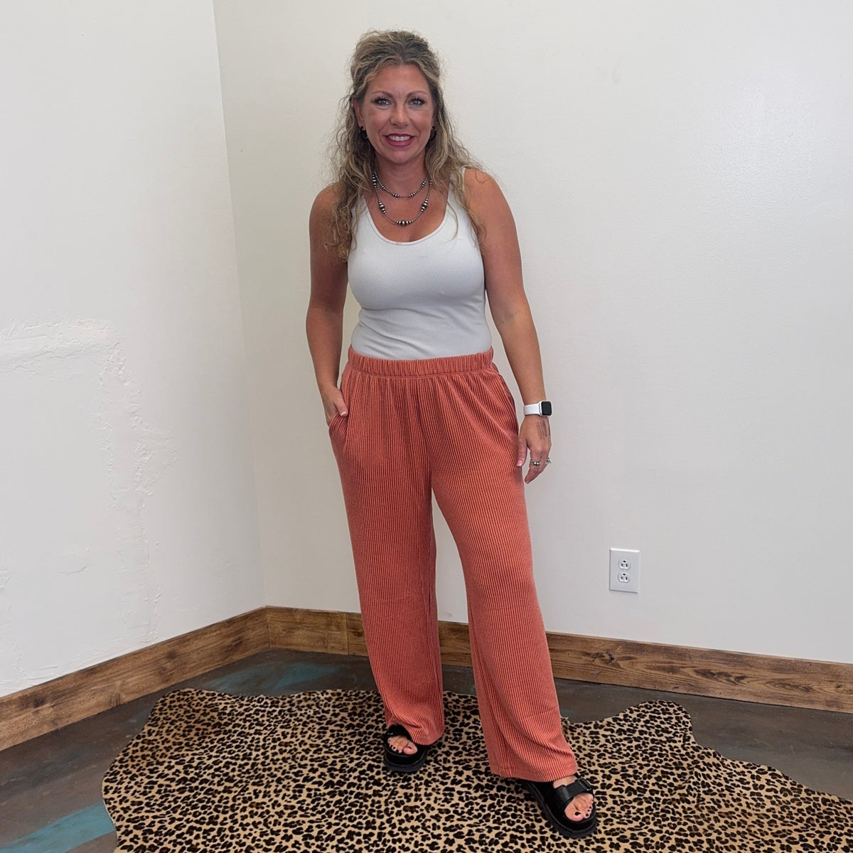 Terracotta Orange Ribbed Pants