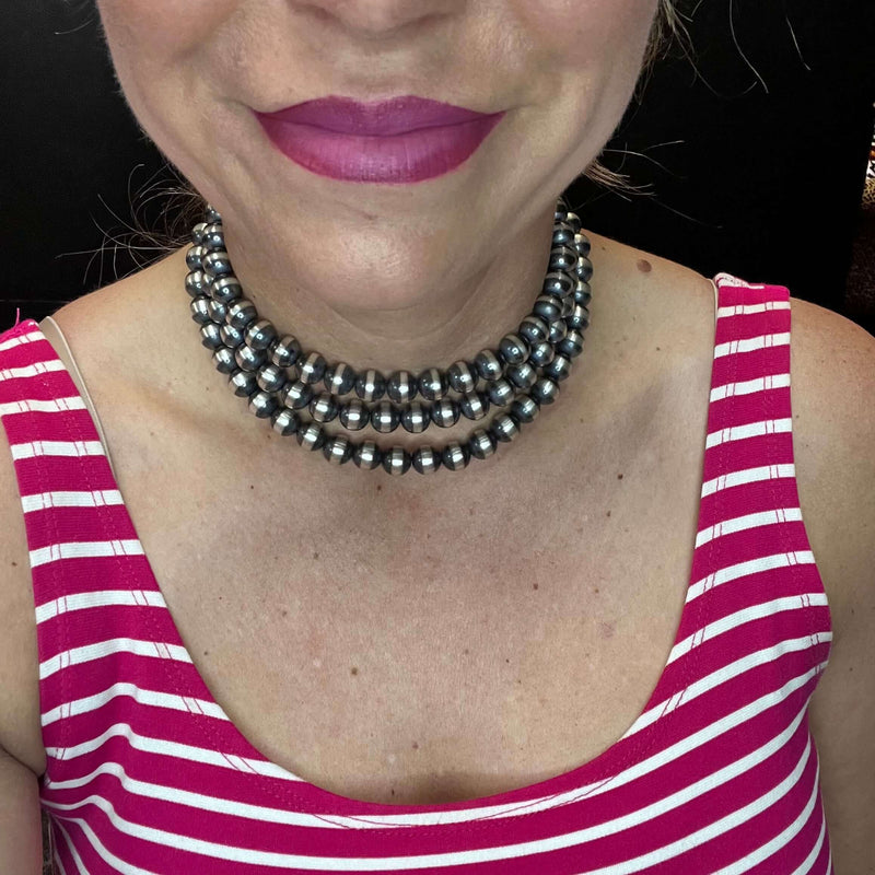 14.5 inch 10mm Navajo Pearl Sterling Silver Necklace