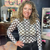 Black & White Checkered Mesh Long sleeve Top