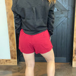 Maroon Smocked High Waisted Skort with Pockets