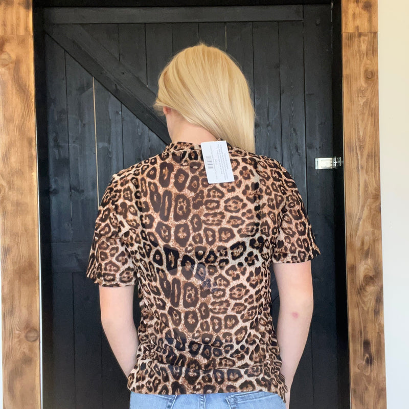 Leopard Stay Wild Mesh shortsleeve Top