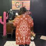 1-Large Rust Southwest Printed Duster Cardigan