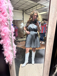 Black Acid Wash Short Ruffle Sleeve Denim Dress / Large