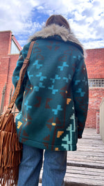 Short Turquoise Print Fur Jacket