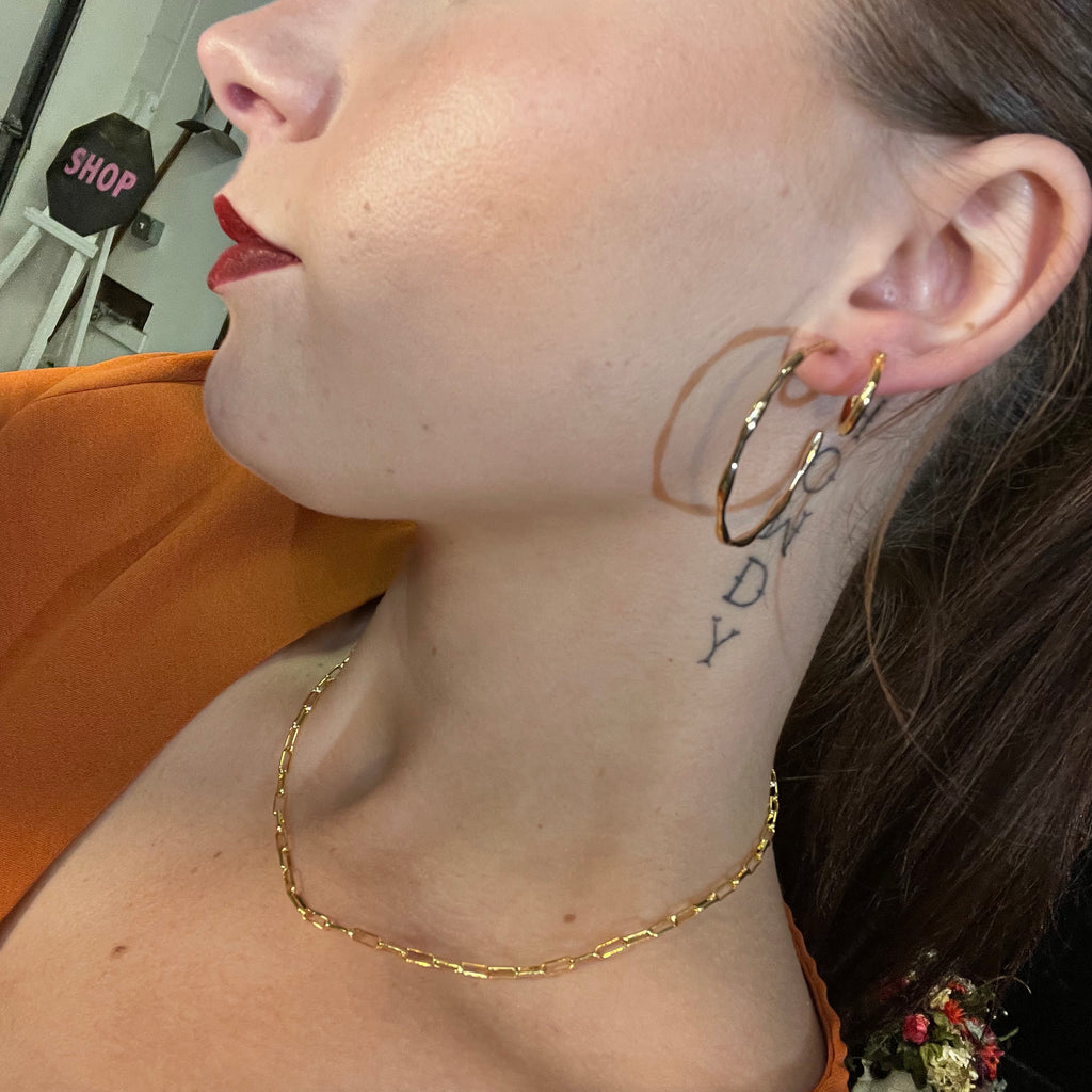 Hammered Gold Post Hoop Fashion Earring
