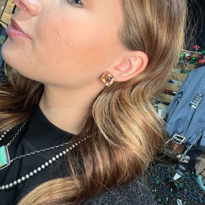 Pink Crystal Gold Post Stud Fashion Earring