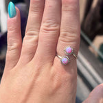 2 Stone Iridescent Pink Opal Adjustable Genuine Ring