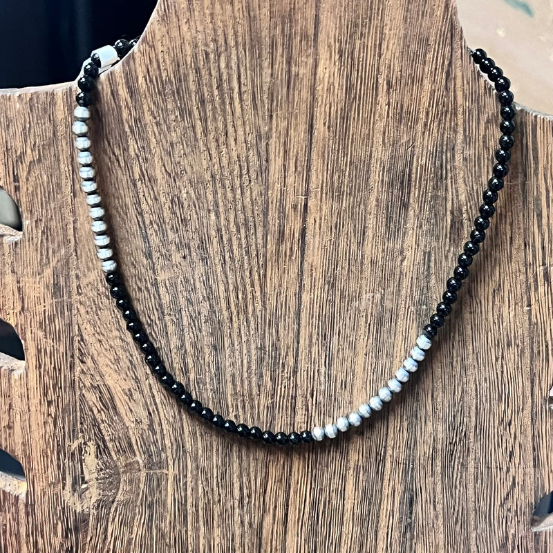 14 inch 4mm Navajo Pearl with Black Onyx Genuine Necklace