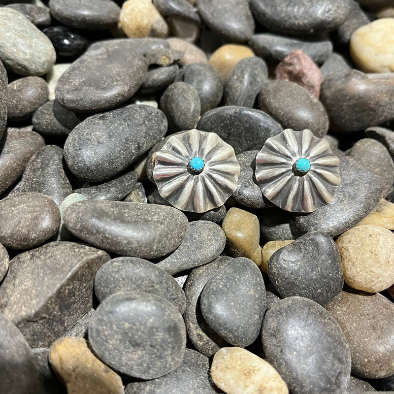 Round Concho with Turquoise Genuine Earring