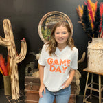 White Game Day with Orange V- Neck T-shirt