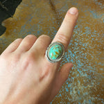 Turquoise Oval Stone Genuine Ring W/ Sterling Detail