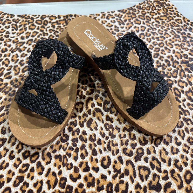 Black All Tangled Up Corky Flip Flop
