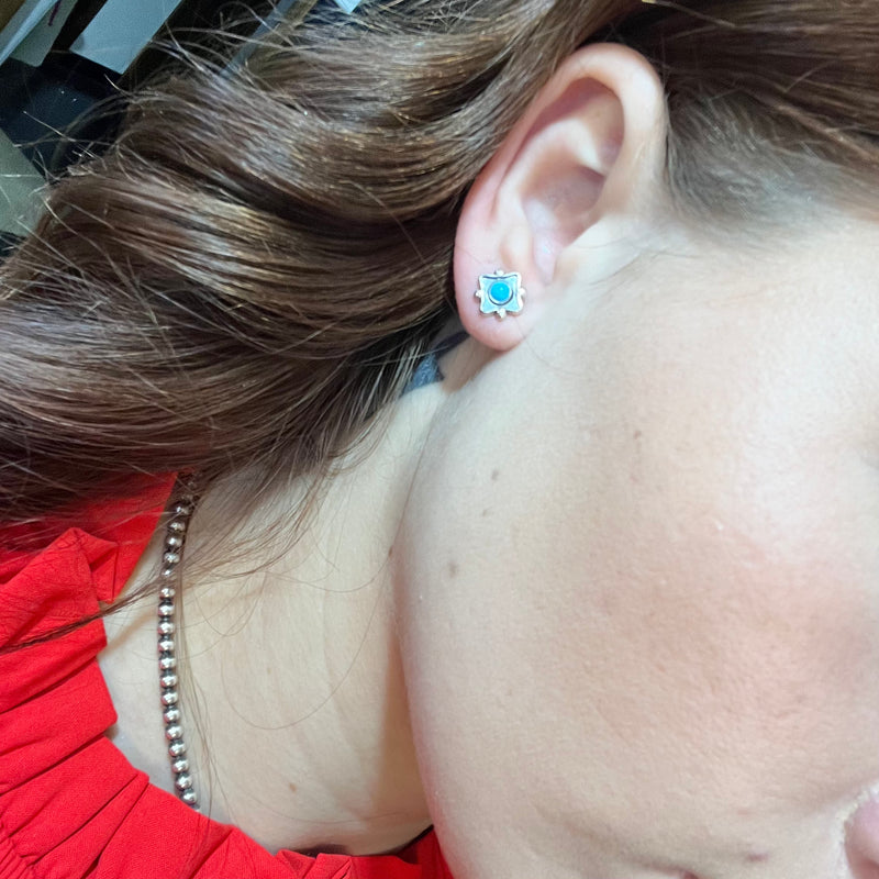 Turquoise Shadowbox Stud Genuine Earring