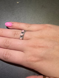 3 Stone Pink Conch Detail Band Sterling Silver Ring