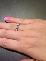 3 Stone Pink Conch Detail Band Sterling Silver Ring