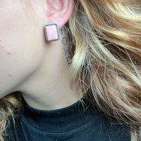 Pink Conch Rectangle Braided Stud Sterling Silver Earring