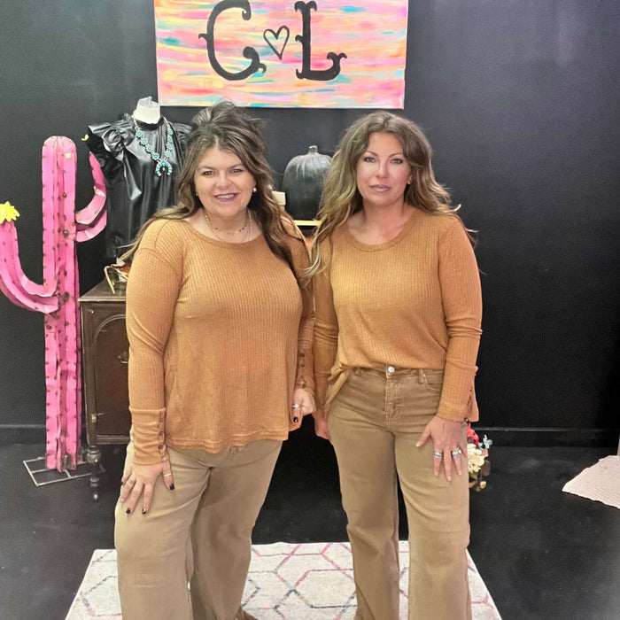 Pumpkin Orange Wide Neck Thermal Knit Longsleeve Top / Medium