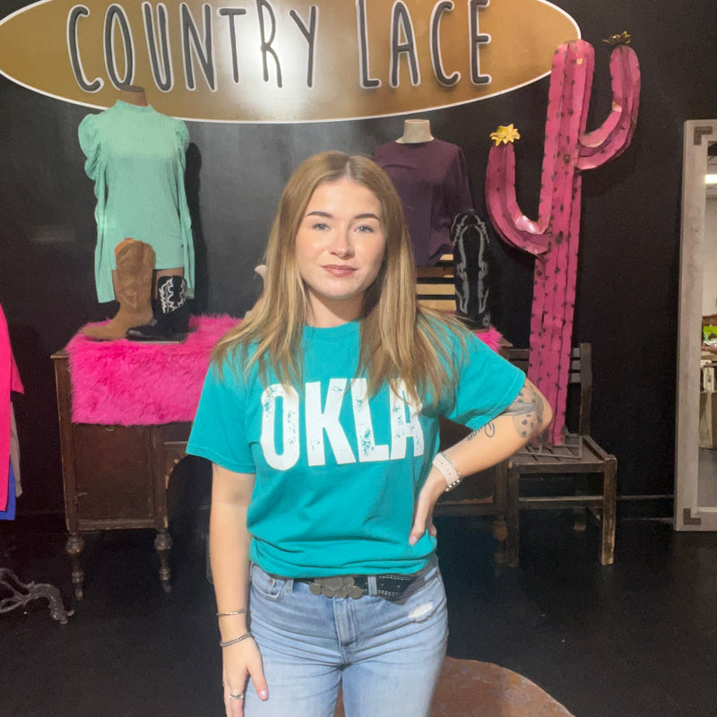 Turquoise OKLA Crew Neck T-shirt