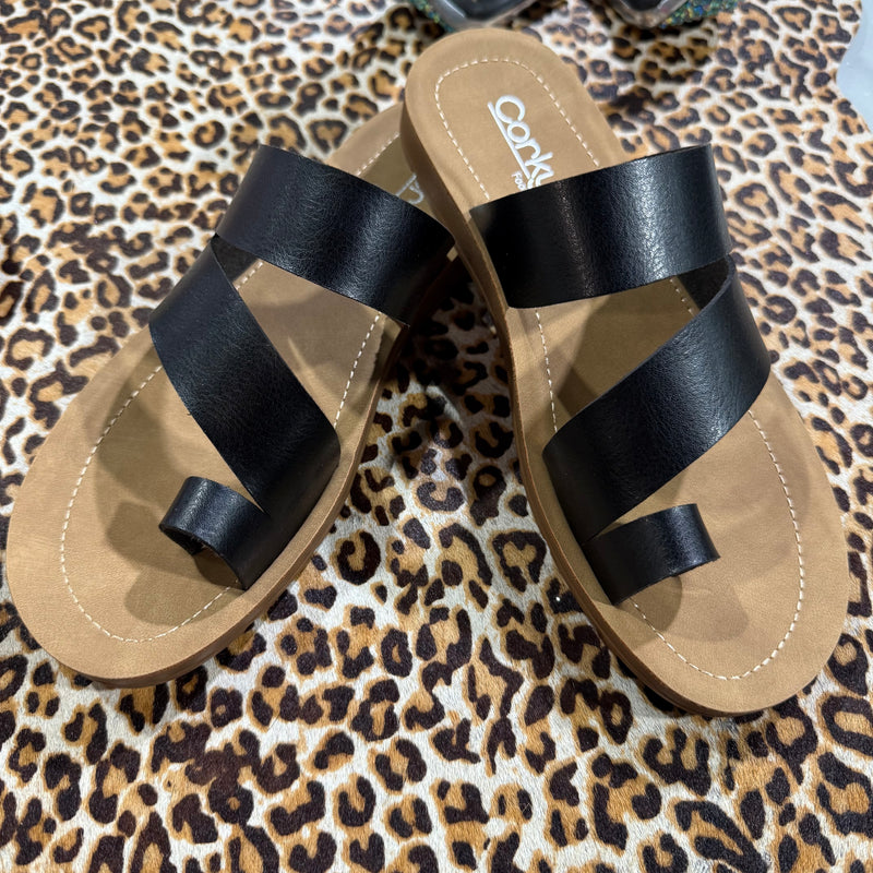 Black Just a Fling Corky Flip Flop