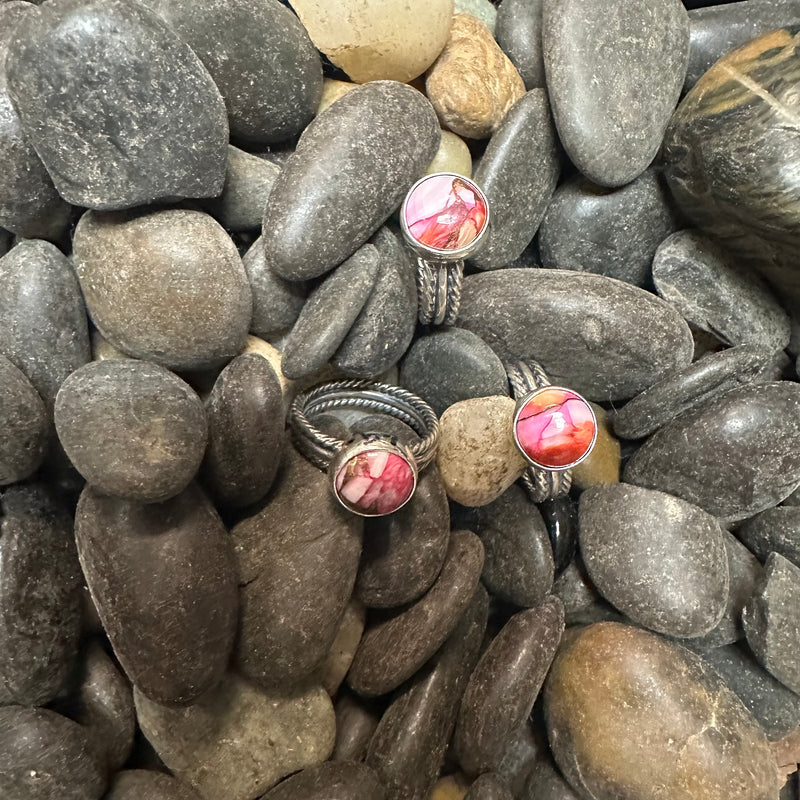 Pink Dahlia with Braided Band Genuine Ring