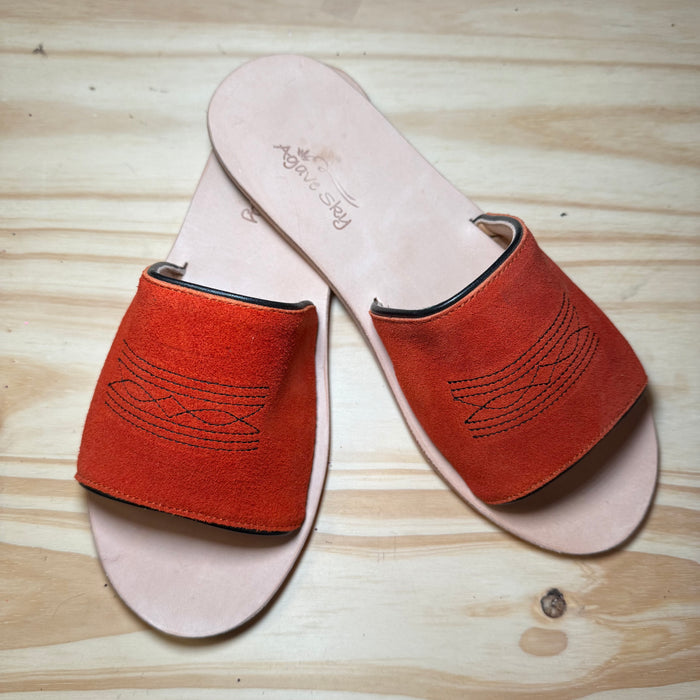 Orange & Black Boot Stitched Suede Agave Sky Sandal size 6