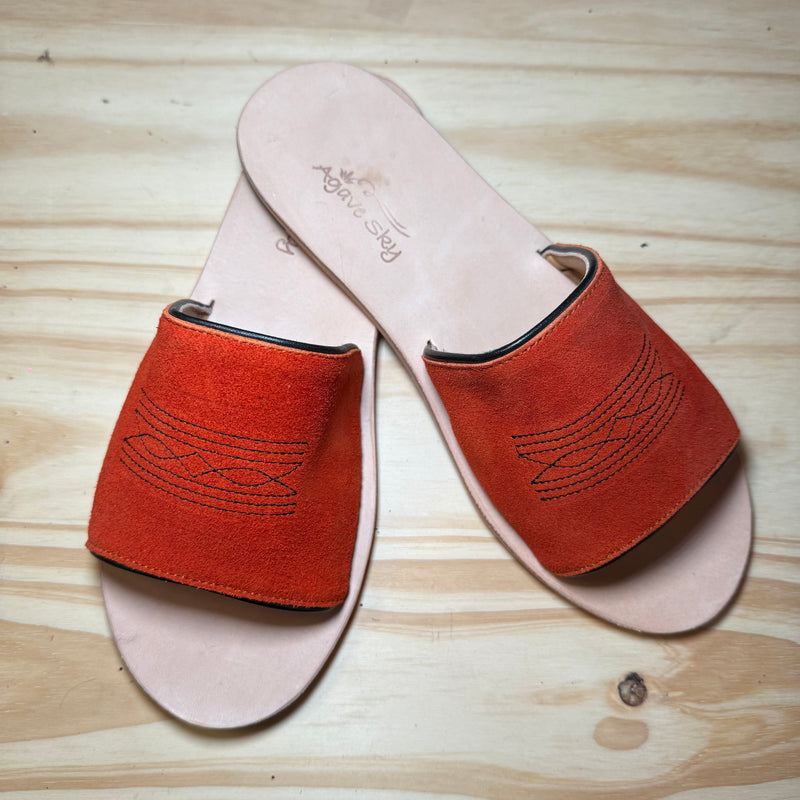 Orange & Black Boot Stitched Suede Agave Sky Sandal size 6
