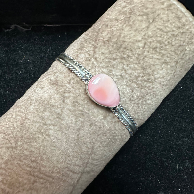 Skinny Tear Drop Pink Conch Cuff Genuine Bracelet
