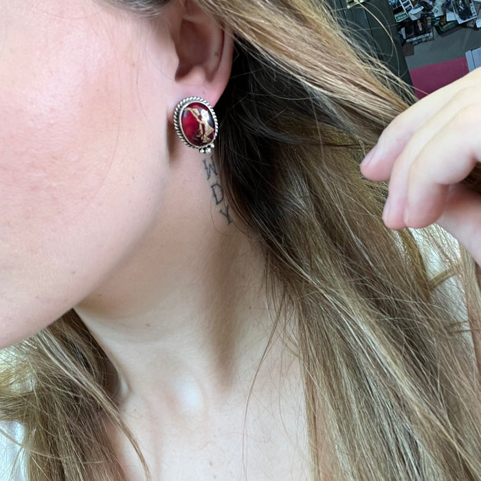 Dahlia Rose Oval W/ Ball Detail Post Genuine Sterling Silver Earring