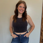 Black Charcoal Ribbed Bra/ Crop Tank Top