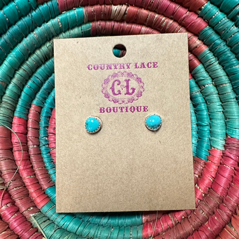 Turquoise Stone Stud Genuine Earring