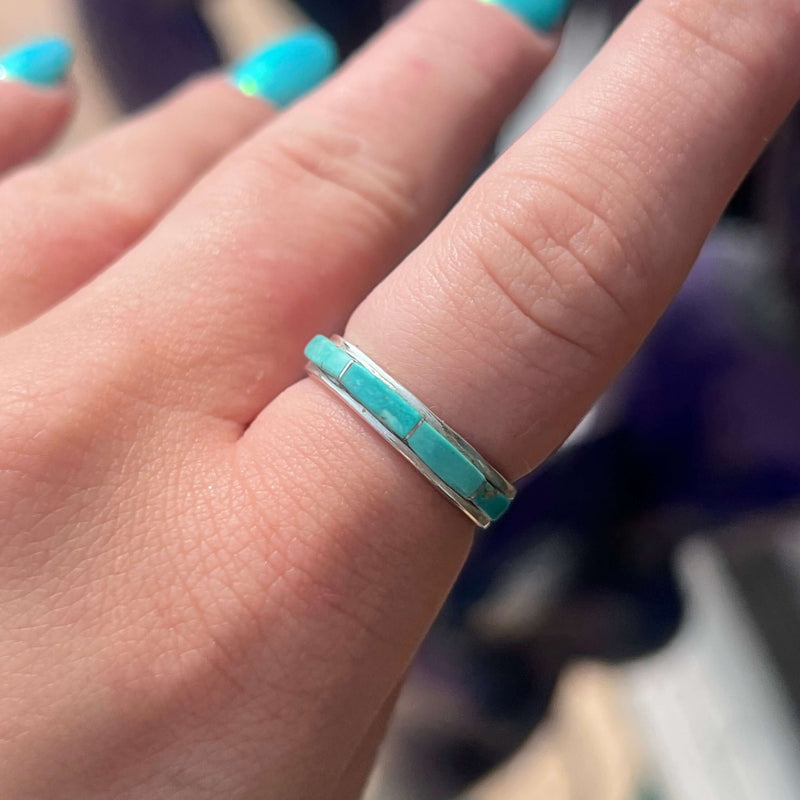 Dainty Single Row Turquoise Inlay Genuine Ring