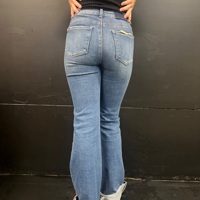 Flare Stonewash Denim Fray Bottom Risen Jeans88