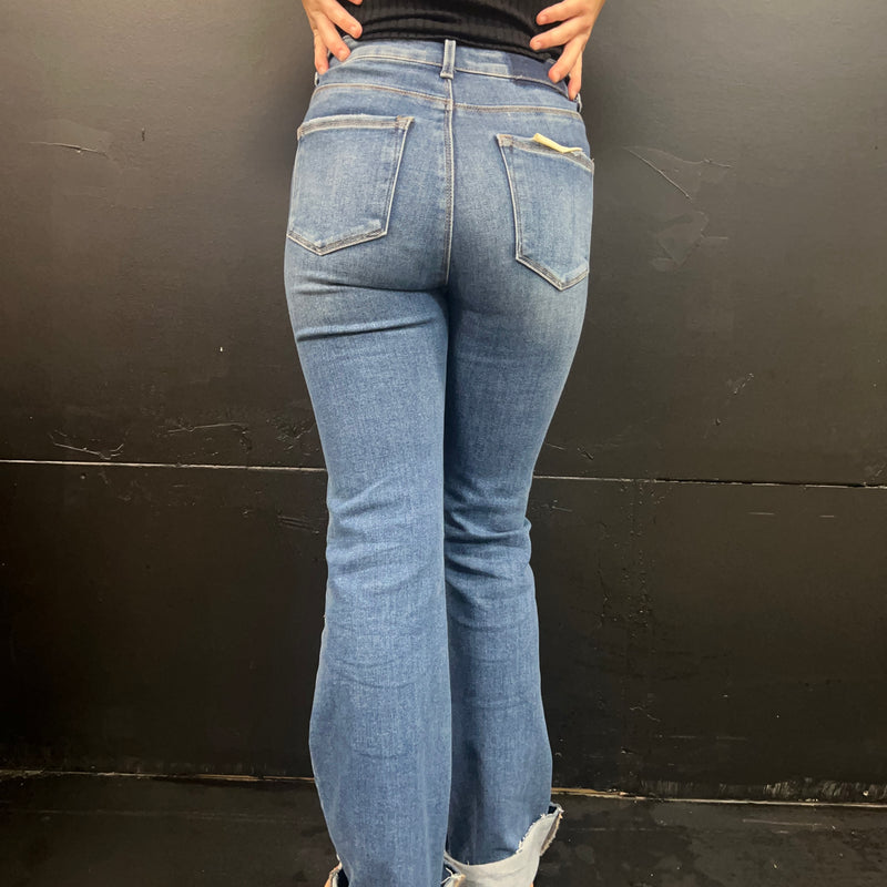 Flare Stonewash Denim Fray Bottom Risen Jeans88