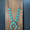 Huge Kingman Turquoise Squash Blossom Sterling Silver Necklace