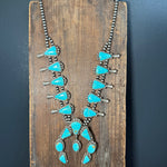 Huge Kingman Turquoise Squash Blossom Sterling Silver Necklace